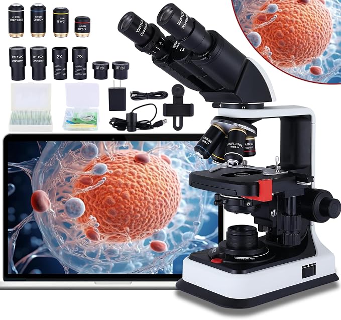 Herwicm 40X-2500X Microscope Laboratory Microscope for Adults with LED, Double 3D Mechanical Stage, Abbe Spotting Scope for Students Children Adults Laboratory Education Science Doppelt Tisch