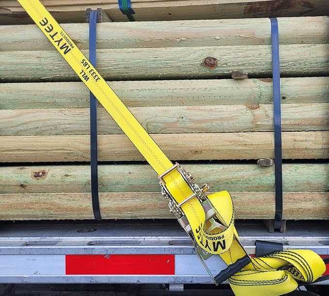Mytee Products 2 Pack 2" x30' Self-Tensioning Ratchet Tie Down Straps with Flat Hooks - 3,333 Lbs WLL - Heavy Duty Tie Down Ratchet Straps for Flatbed, Truck, Trailers, Cargo, Pickup - Yellow
