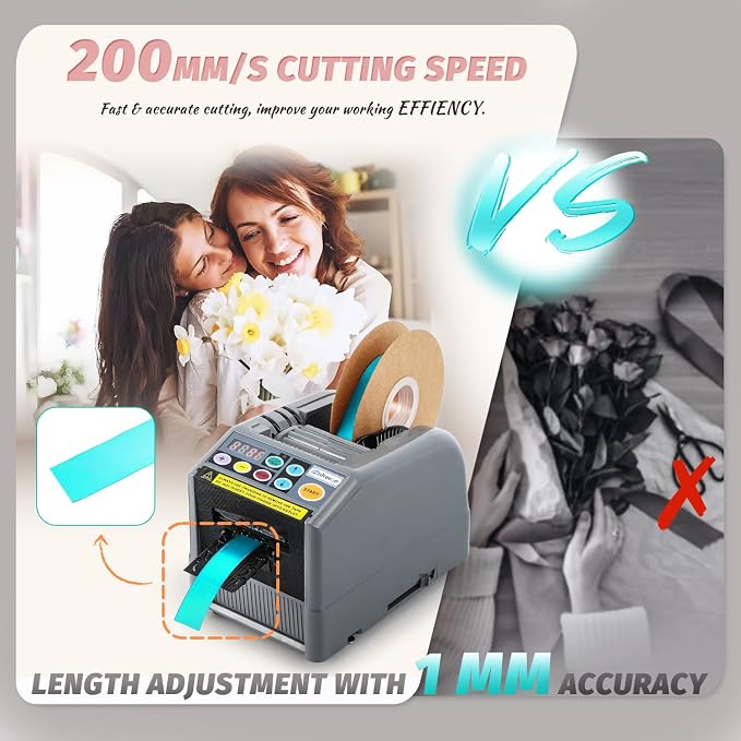 Automatic Ribbon Dispenser, Electric Ribbon/Tape Cutting Machine, for 6-60mm Width, Max 999mm Length Available, Automatic Silicone Wheel Tape Dispenser
