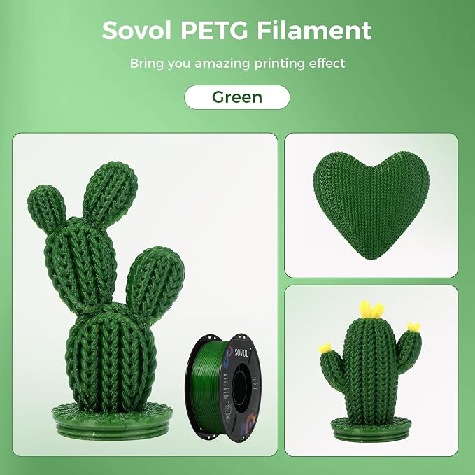Sovol 3D Printer PETG Filament 1.75mm 1KG (2.2lbs), High Precision, Strong Toughness, Wiring Tightness, Dimensional Accuracy +/- 0.03 mm, 3D Printing PETG Filaments, Green