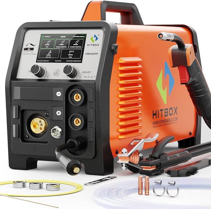 HITBOX 8 in 1 Professional 200A 110V/ 220V Dual Pulse Aluminum MIG Welder, Multi-Process Welding Machine for Single/Dual Pulse MIG, Lift TIG, MMA, Spot Welding, Gas Gasless and Spool Gun Compatible