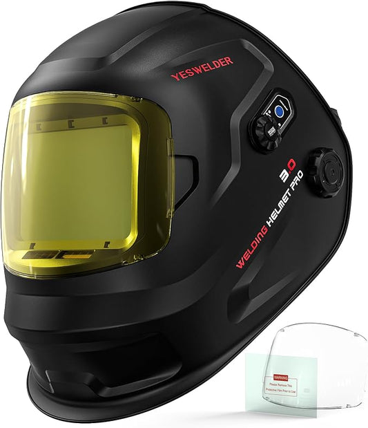 YESWELDER Intelligent Auto-Shade Auto-Darkening Welding Helmet, Large View with Internal Digital Display, True Color 1/1/1/1, Memory & Gradient Wide Shade 3/4-8/9-14 for MIG/TIG/Stick/Tack/Grind/Cut