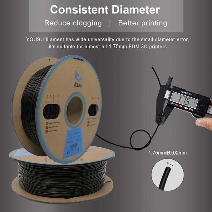 YOUSU 3D Printer Filament Conductive Filament 1.75 mm TPU for 3D Printer & 3D Pen 1 kg (2.2 lbs) Black 3D Printer Filament.
