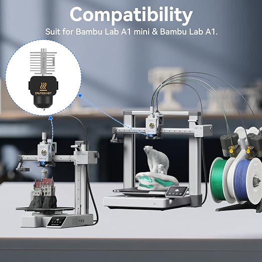 Upgrade A1/ A1 Mini/ A2L Quick-Swap Hotend 0.4mm Hardened Steel Nozzle Fast Speed&High Temp Integrated Structure Hot End with Silicone Cover Compatible with Bambu Lab A1/ A1 Mini/ A2L 3D Printers