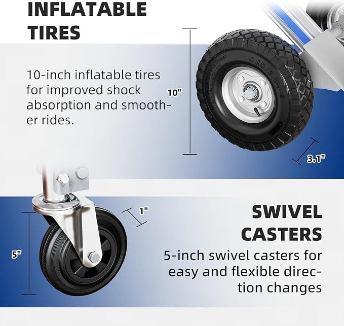 3 in 1 Convertible Aluminum Hand Truck Dolly, 1000 lb, Pneumatic Wheels | Heavy-Duty Frame, Upright, Tilted and Platform Modes for Appliances and Boxes, Compact Storage, Rolls on Uneven Ground
