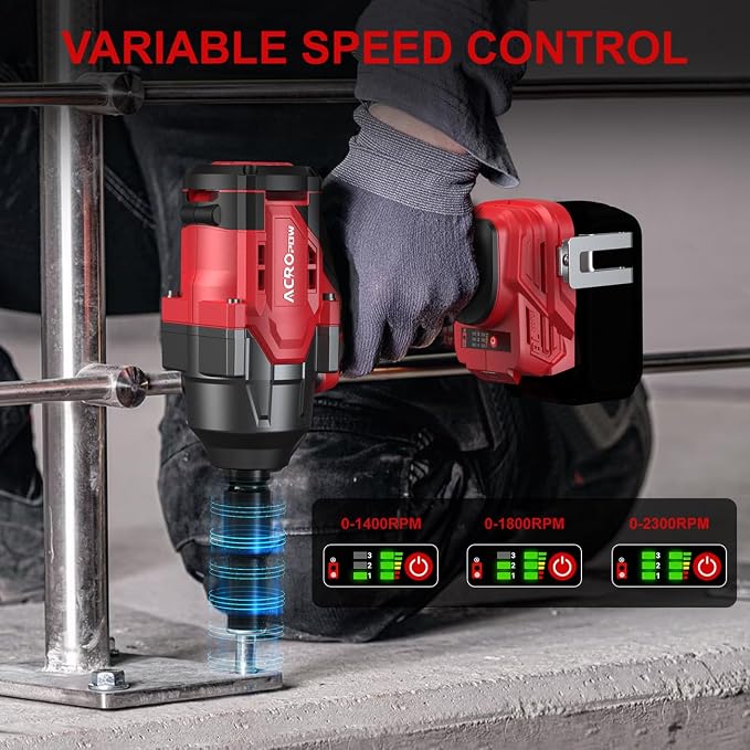 Cordless Impact Wrench for Milwaukee 18V Battery | 1/2 Inch Brushless Motor High Torque Power Impact Gun, 1000 Ft-lbs(1360NM), 3-Mode Speed, LED Light(Bare Tool Only)