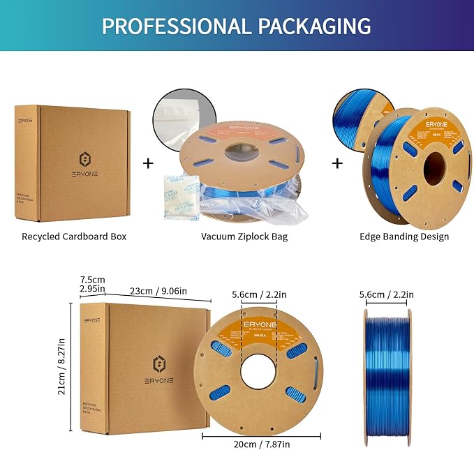 ERYONE Silk PLA Filament for 3D Printer 1.75mm +/- 0.03mm, Shiny Filament 1kg (2.1lbs)/Spool, Royal Blue