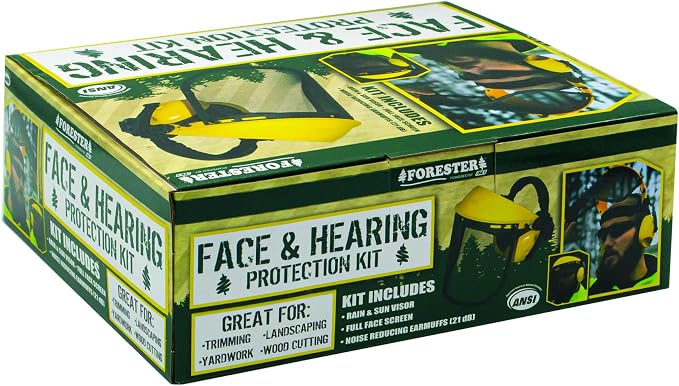 FORESTER Face Protection Equipment Kit - Visor Face Shield Ear Muffs Personal Protective Equipment Safety Gear Landscaping Tools Masks for Construction Workers Yard Work Accessories - Black and Yellow