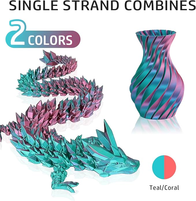 LOVOON 3D Printing Filament PLA, Silk Multicolor PLA Filament 1.75mm,DualColor Change by Angle Filament,Fit Most 3D Printer& 3D Pen,Silk Teal/Coral(Blue/Pink), 1KG(2.2lbs)/Spool