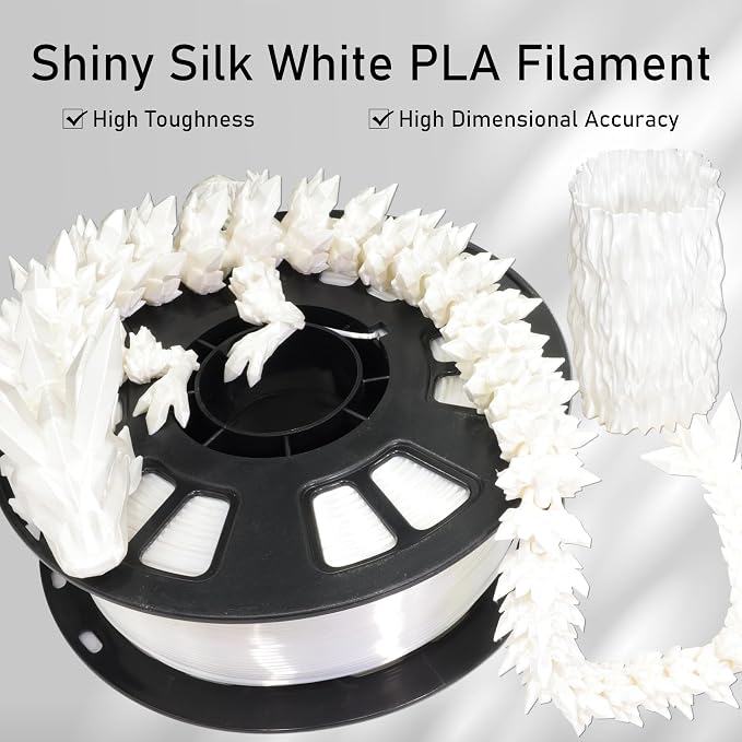 Silk White PLA Satin Shiny 3D Printer Filament, 1.75mm Diameter 1kg Spool 2.2lbs for FDM 3D Printers