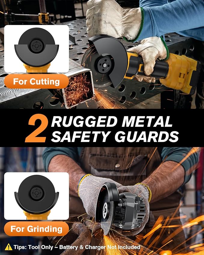 4-1/2" Cordless Angle Grinder Tool, Brushless Cordless Grinder For Dewalt 20V Max, With Quick-release Guard, 3-speed Control (Tool Only, NO Battery/Charger)