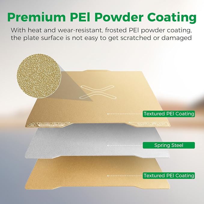 Creality SPARKX i7 PEI Build Plate, Official Dual-Sided Textured Golden PEI Platform for i7 Combo 3D Printer, 300x265mm Flexible Spring Steel Sheet, Scratch & Wear Resistant, Easy Release