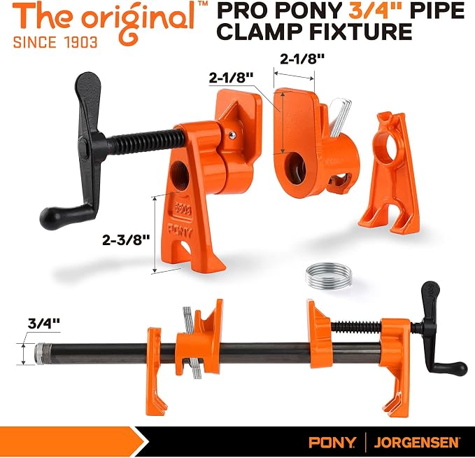 PONY PRO 2-Pack Heavy-Duty Wood Gluing Pipe Clamp Fixture for 3/4 Inch Black Pipe