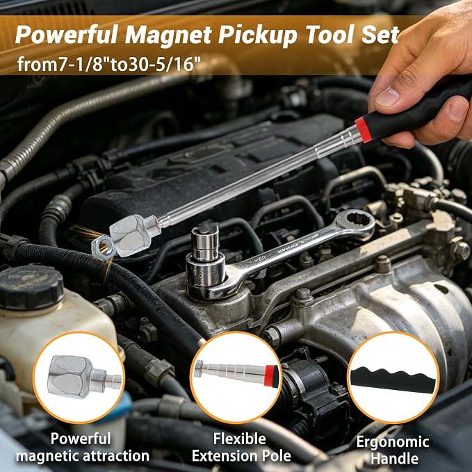 Flexible Magnetic Tool Mat,40 LBS Magnetic pad with Magnetic picker,Circular hanging hole&Carabiner Hook,Storage Organizer for Auto, Motorcycle,Electronic Assembly, DIY, Garage Workshop,12.6" x 9.76" | Strong adsorption, 40 pound load-bearing capacity,...