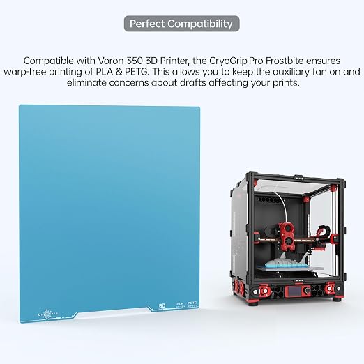 BIQU CryoGrip Pro Frostbite Build Plate for Voron 350 3D Printer, Cold Plate, Room Temperature Printing, Double-Sided Textured Sheet, 356 x 356mm, 1 Piece
