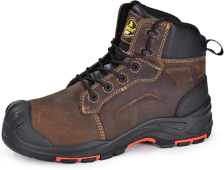 Safety Boots for Men Work Boots Waterproof Cow Leather Slip On Work Shoes Wide Fit