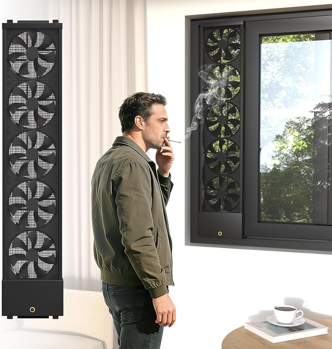 Vertical Window Fan for Sliding Windows (Black, 75~80cm/29.5~31.5in) | No Drilling Required Installation, Adjustable Wind Speed, 1.97 IN Retractable, for Bedroom Bathroom Kitchen Office