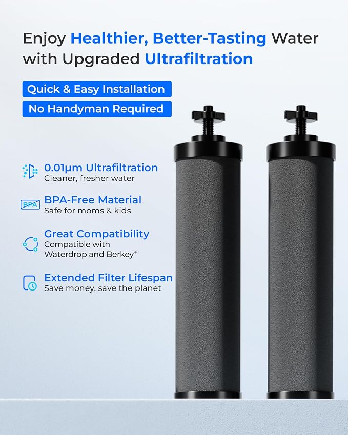 [Ultrafiltration] Waterdrop W90C Water Filter, Replacement for Berkey® BB9-2® Black Carbon Filter, Compatible with Purewell®, ProOne®, Alexapure®, Waterdrop Gravity Water Filter System, 2 Pack