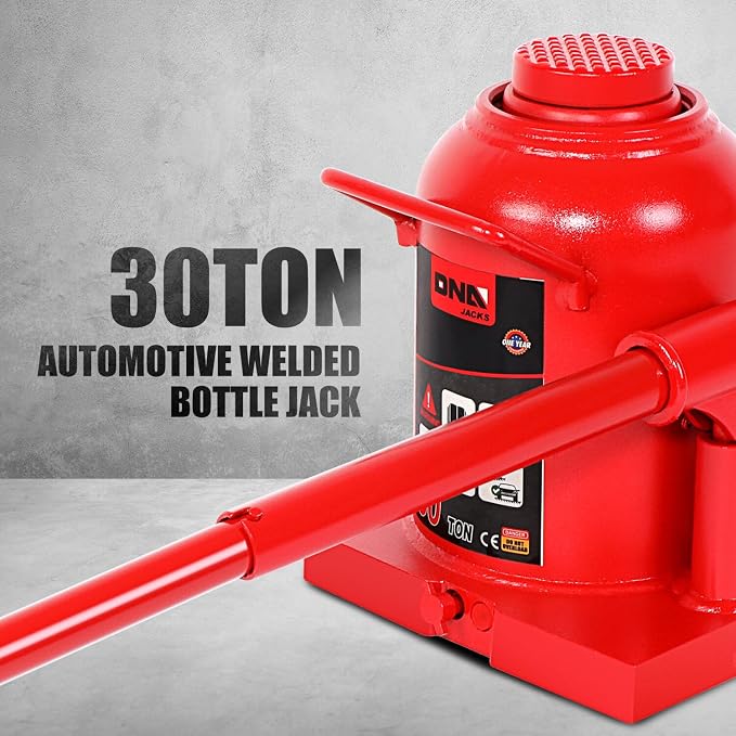 DNA Motoring 30 tons / 60000 lbs Lifting Automotive Welded Hydraulic Bottle Jack for Repair Vehicle, Pickup, Truck, w/Manual Handle, Red,TOOLS-00364