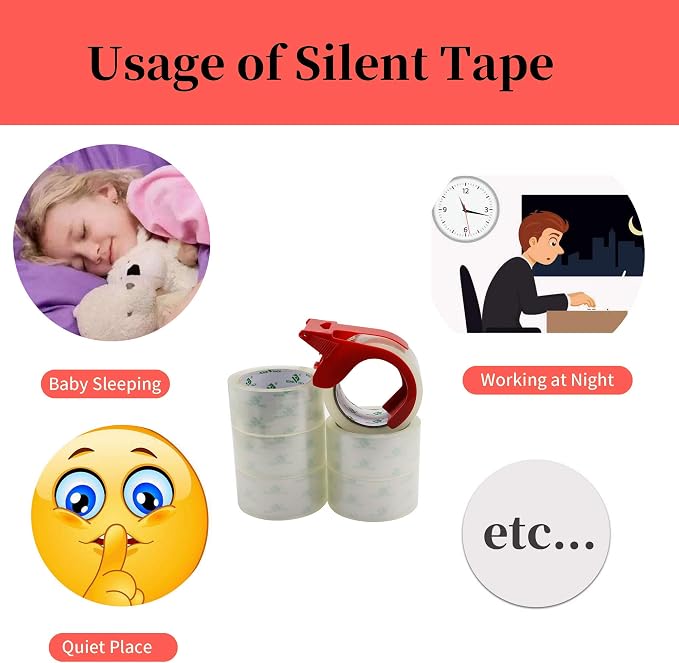 BOMEI PACK 36 Rolls No Noise Silent Clear Packing Tape with Free Dispenser, 2.4mil x1.88 x 55 Yard, Quiet Packing Tape, Heavy Duty Packaging Tape for Moving, Shipping, Office and Storage