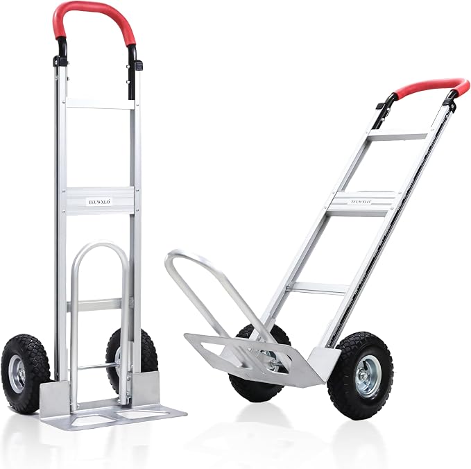 Aluminum Alloy Hand Truck with U-Shaped Handle, 2 Rubber Wheels, 600 lb Capacity, Ext endable Base Plate - Suitable for Warehouse, Office, Home & Multiple Usage Scenarios