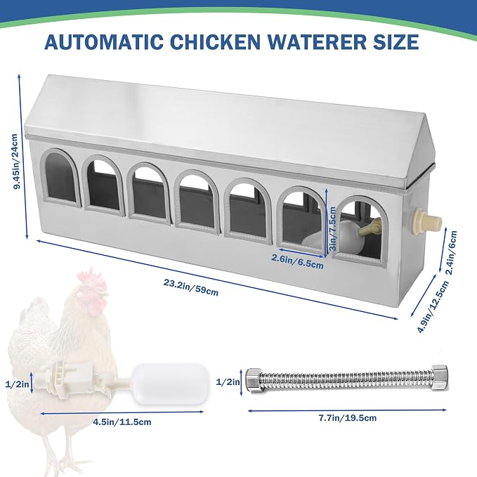 Automatic Chicken Waterer Stainless Steel Pigeon Water Poultry Water Dispenser Automatic Filling Water with Float Valve for Turkey Quail Duck Goose