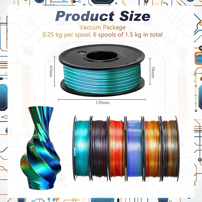 Pangda 3D Printer Filament Pla Bundle 1.75mm Multicolor, ±0.02mm Dimensional Accuracy, 3D Printing Filament for DIY Projects, Holiday Crafts(1.5 kg,Dual Color)