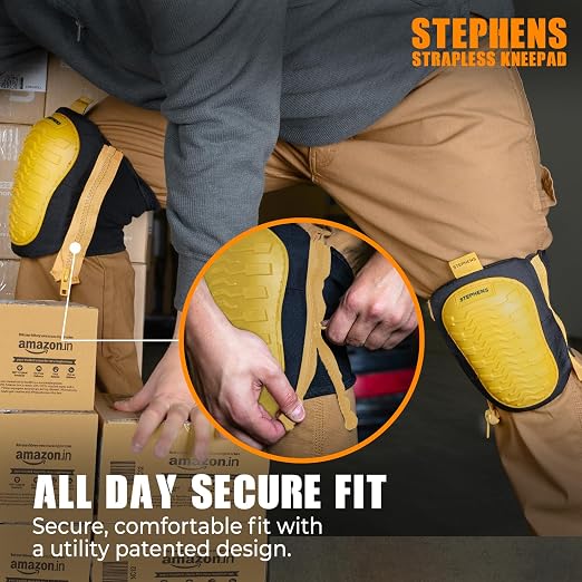 Stephens Strapless Knee Pads for Construction - Heavy Duty Soft Cap Design for Work | Safety Work Gear | Flooring | Roofing | Gardening | Personal Protective Equipment - Cushion Support for Kneeling - Non-Slip Strapless Knee Pad - Eliminate Knee Pain -...