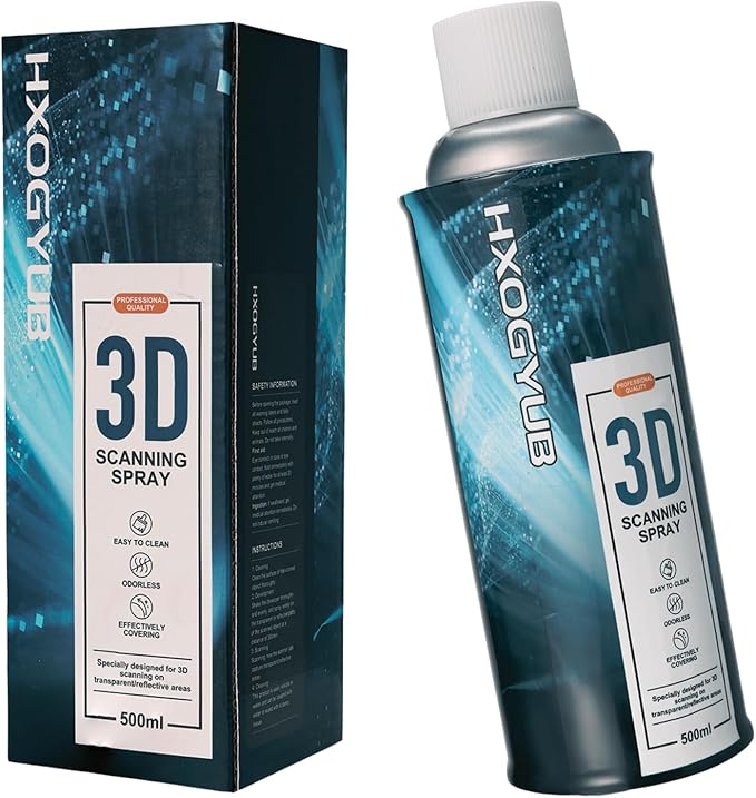 3D Scanning Spray for 3D Scanners, Professional for All 3D Scanner, Safety Material, High Reflectivity, Easy to Clean, for Reflective, Transparent or Highly Textured Surfaces, 500ML