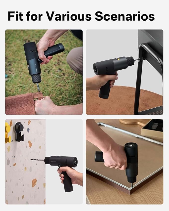 HOTO 12V Cordless Brushless Drill, LED Display, 30 Gears, 3/8 Inch Chuck | 266 In-lbs (30 N·m) Torque Torque, 1400RPM, 2 Working Modes, 2000mAh Battery, Includes 10 Bits and 8 Drill Bits