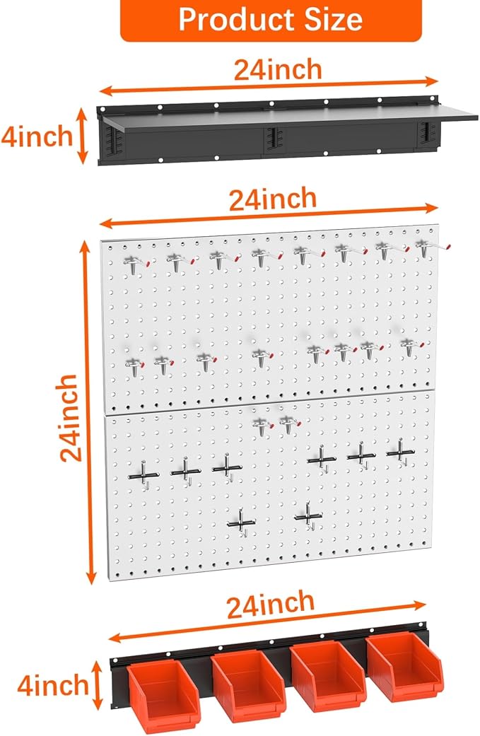 TORACK Metal Pegboard with Accessoreis for Garage Wall, Tool Organizer Pegboard with Hooks, Wall Mounted Bins/Shelf, Tool Storage Peg Board for Wall(Grey)