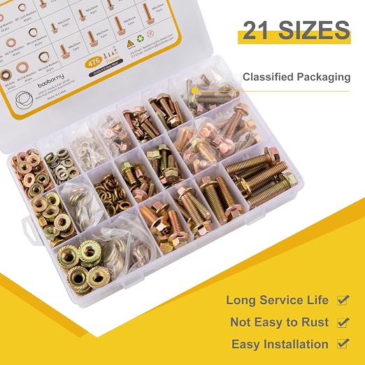 476pcs Class 8.8 Metric Flange Bolts Assortment Kit, M5, M6, M8, Metric Bolts and Nuts Assortment, Hex Bolt and Nut Washers Kit, Yellow Zinc Plated