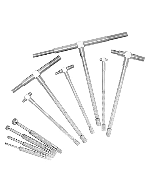 QWORK Stainless Steel Telescoping Bore Gauge Set - 1/8" to 1/2" Range and T Bore Hole Gauge Telescopic Gauge 6 Pcs 5/16" to 6"