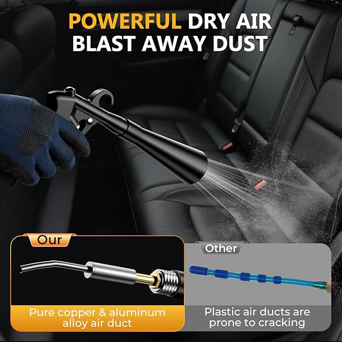 Dry Car Detailing Cleaning Gun – Blast Away Dust & Debris in Seconds & Aluminum Alloy Body with 2 Nozzles for Car Detailing, Home & Garage Use, Works with Any Air Compressor