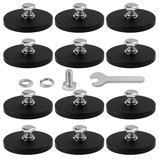DIYMAG 1/4 inch Rubber Coated Anti-Scratch Mounting Magnet for Camera, Adhesive Power 30LBS 12Packs Magnets Based with Strong Magnetic License Plate Hold for Light Bar, Mirror, Camera, PTZ