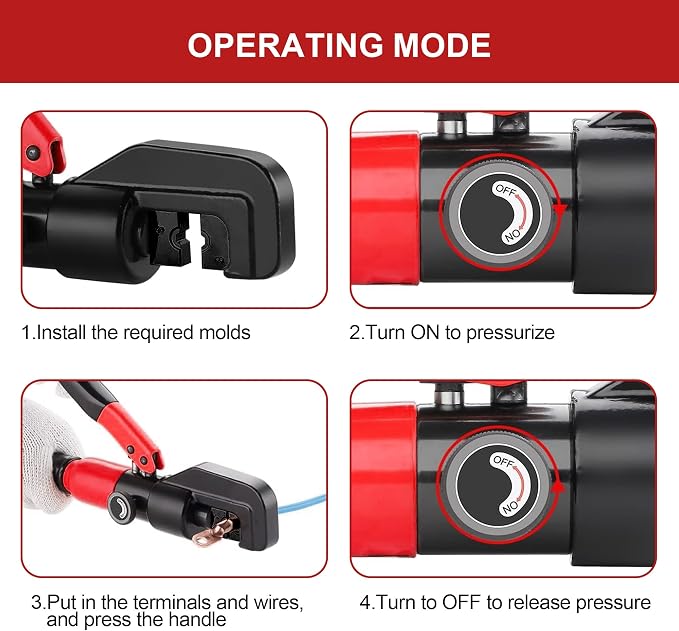Hydraulic Crimping tool for Battery Cable Crimper | 9 Pairs Standard US Dies Range 12AWG-2/0AWG | MAX 10TON Crimping Force | Upgrade the Hydraulic System to Prevent Oil Leakage