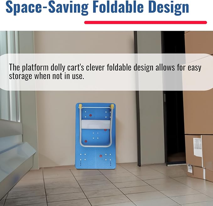 1320lbs Foldable Platform Truck Dolly with Swivel Wheels, Heavy Duty Moving Platform Hand Truck, Moving Flatbed Cart Push Cart Platform Dolly Cart for Groceries, Warehouse(43.31" x 25.51" Blue)