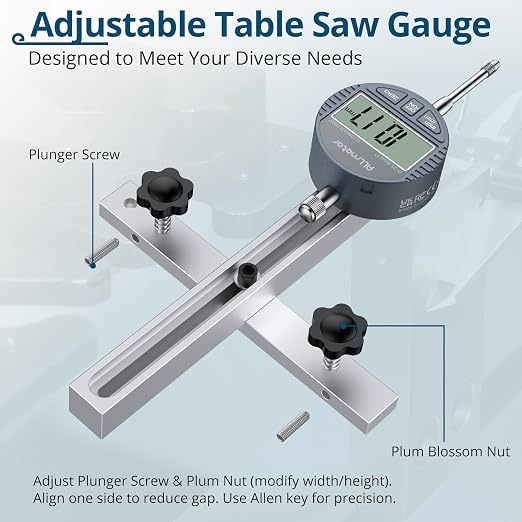 Table Saw Alignment Tool with Digital Dial Indicator,0.0005" Precision Calibration Gauge for Blade,Fence & Arbor Runout,Fast Setup Straight-Through Design,Fits Standard 3/4" (19mm) Miter Slots