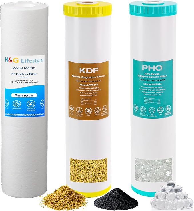 H&G Lifestyles Whole House Water Filter Cartridge 4.5 x 20 KDF Water Filter | Polyphosphate Water Descaler, PP Cotton Filter, Compatible with ECP5-20BB,SPC-45-2005,DGD-5005-20