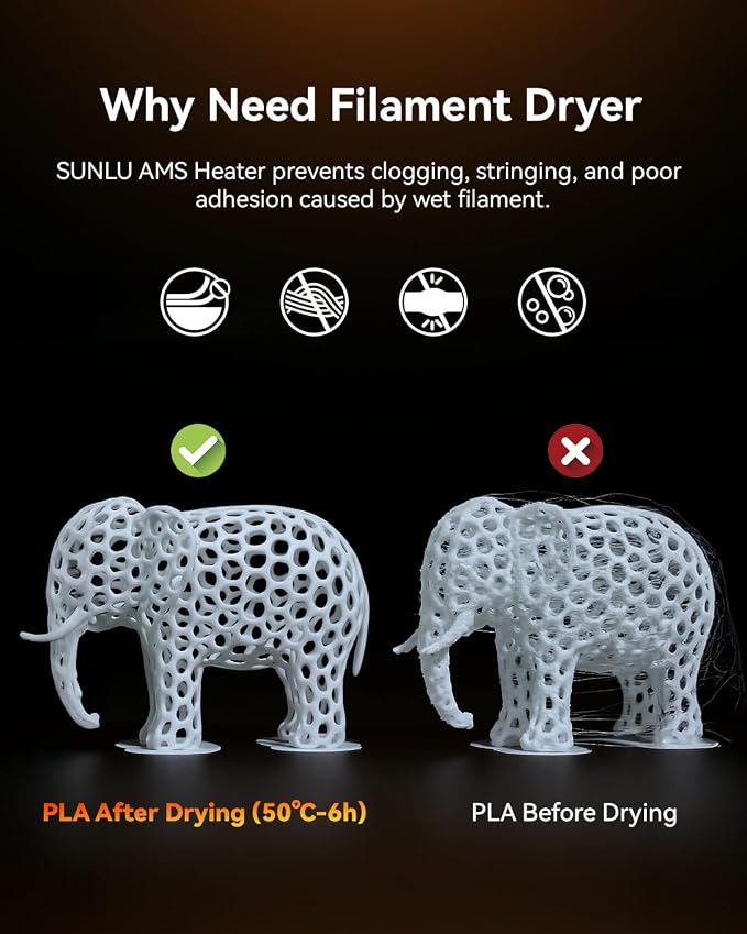 SUNLU AMS Heater, Compatible with Bambu lab AMS Gen 1 – Enables Simultaneous Printing & Drying, Easy Installation, Fast Heating to 70°C, 4-Spool Capacity Filament Dryer (Not Included AMS)