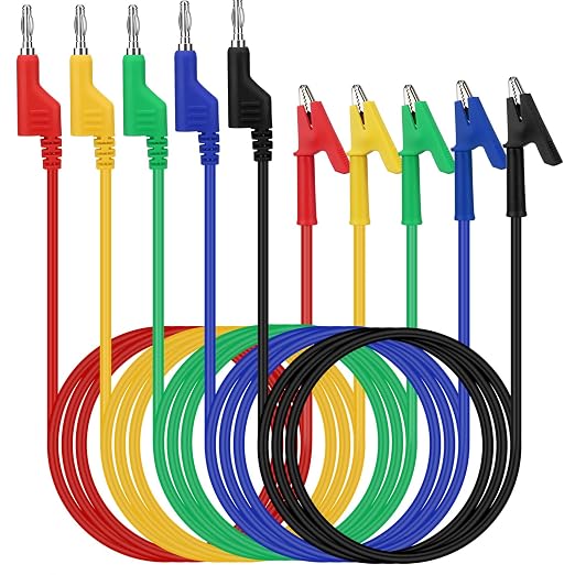 SWANLAKE 5-Piece Banana Plug to Alligator Clip Test Leads, 1000V 15A 3.5ft/1M Multimeter Electrical Alligator Clips, Flexible Copper Cable Banana Plug, Electrical Wires with Gator Clips