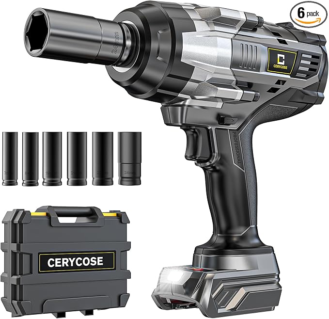 Cerycose Cordless Impact Wrench 1/2 inch Compatible with DeWalt 20V Battery: 1700FT-LBS High Torque Impact Wrench with 6 Sockets & Case - Brushless Electric Impact Gun LED Work Light, Bare Tool