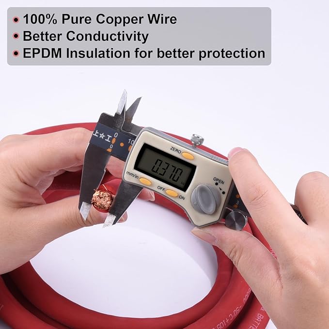 1/0 Gauge Battery Cable, 20FT Red + 20FT Black 1/0 AWG Pure Copper Wire Welding Cable, for Automotive, Battery, Solar and Generator, Standard USA OFC Wire