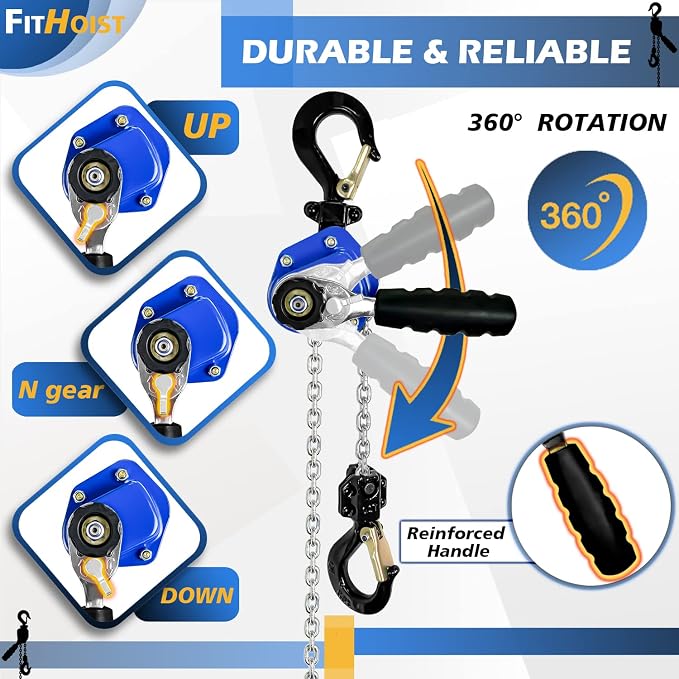 Mini Chain Hoist 1/2 Ton 1100Lbs Capacity 5Ft Lift Manual lever chain hoist Alloy Steel G80 Chain 2 Heavy Duty Hooks, for Garages Warehouse Automotive Machinery