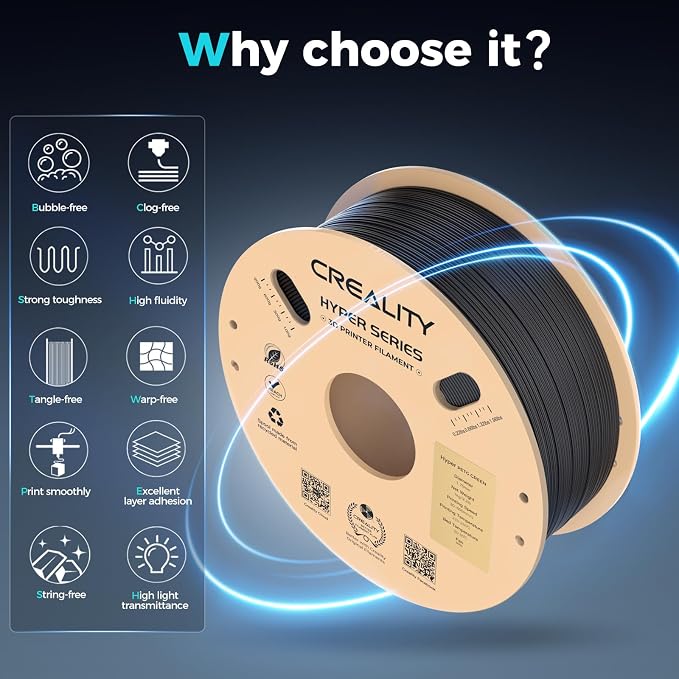 Creality PETG Filament, Hyper 1.75 mm 1 kg PETG: High-Speed 3D Printer Filament 30-600 mm/s, Dimensional Accuracy +/- 0.02 Cardboard Spool (2.2 lbs) for Most FDM 3D Printers,Black