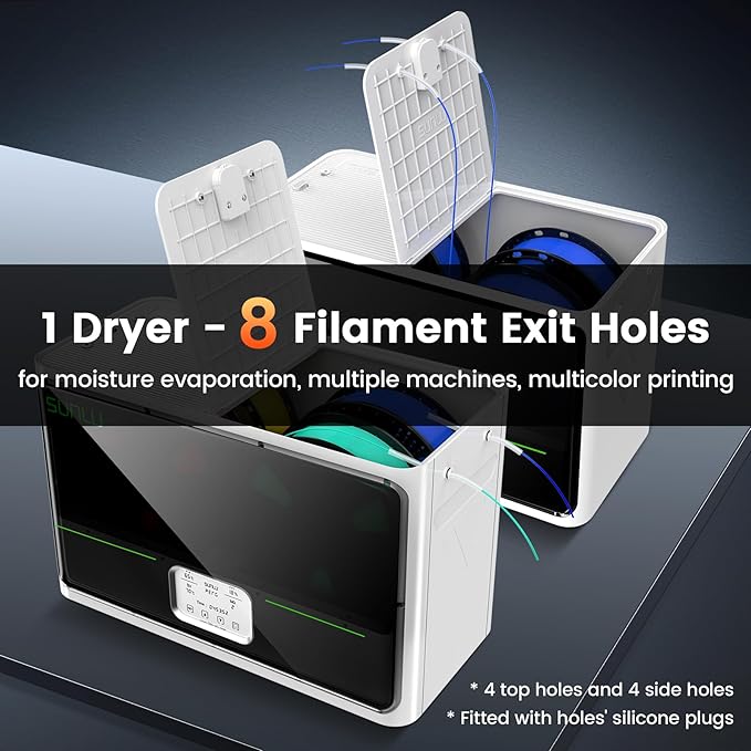 SUNLU S4 3D Printer Filament Dryer, White | 4 Spools Capacity,3 Circulation Fans,350W PTC Heater,70℃ Max Temperature,Intelligent humidity detection