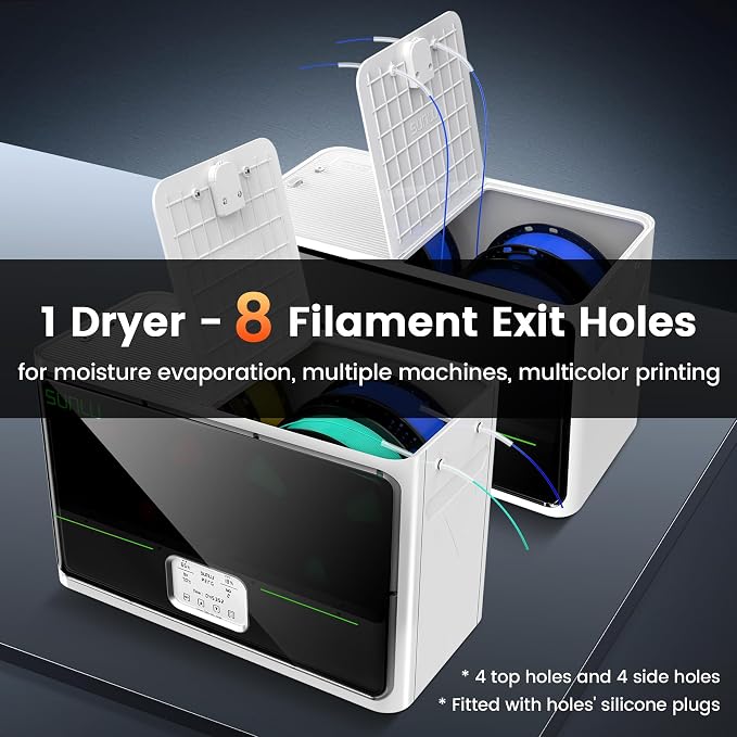 SUNLU S4 3D Printer Filament Dryer, 4 Spools Capacity, White | Upgraded 3 Circulation Fans,350W PTC Heater,70℃ Max Temperature,Intelligent Humidity Control
