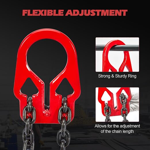 Pindex 5/16 Inch x 10 Ft 7000lbs 3.18 Tons G80 Chain Sling with Adjuster Hooks,Adjustable Length and Angle for Safe Towing