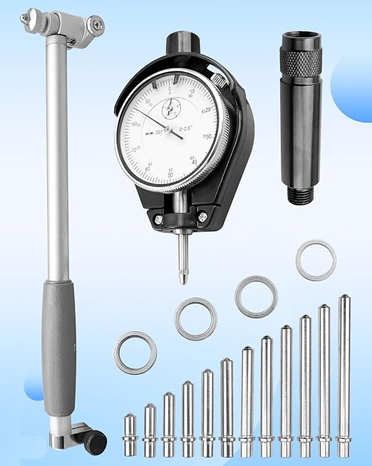 Dial Bore Gauge Set 2" - 6" (50-160mm) Dial Indicator Bore Gauge Range 0.001" Precision, Industrial Deep Engine Cylinder Measuring Tool with Carbide Anvils and Jewel Bearing, Silver Grey