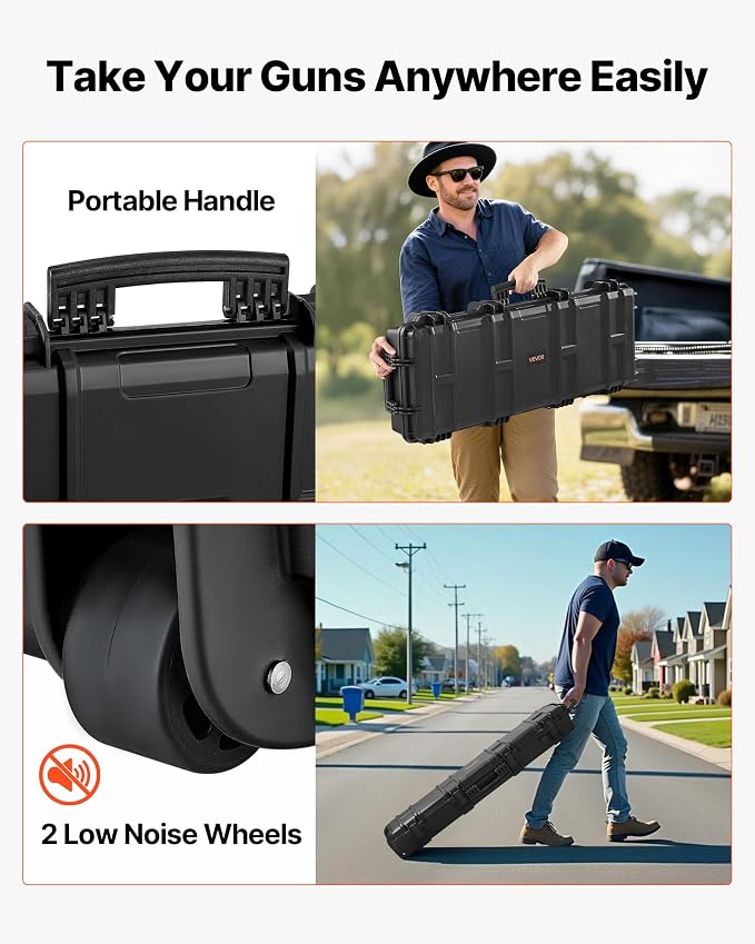VEVOR Rifle Case, Rifle Hard Case with 4 Layers Fully-protective Foams, Lockable Hard Gun Case with Wheels, IP67 Waterproof & Crushproof, for Rifles or Shotguns